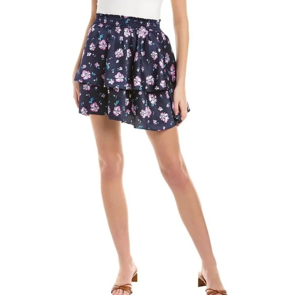 Draper James Navy Floral Smocked Tiered Mini Skirt XL Summer Ruffle Lightweight